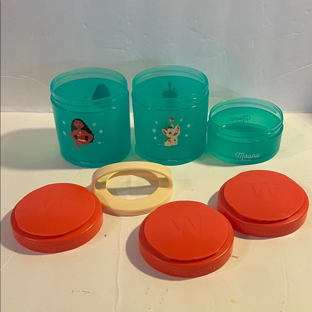 Disney Princess 3-piece Snack Stacks Moana Teal with Orange Lids & Handle